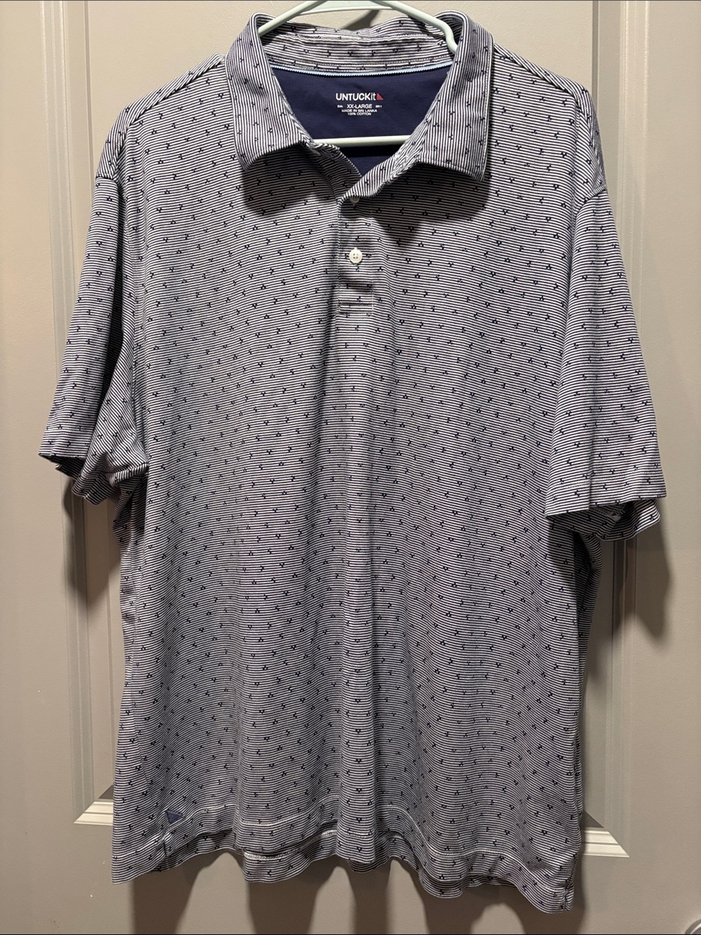 UNTUCKit Williams Polo XXL Navy Micro Print 100% Cotton Mens Shirt